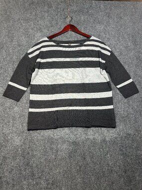 Tommy Bahama Sweater Womens Small Wool Blend Knit Gray Stripe 3/4 Sleeve Pullove